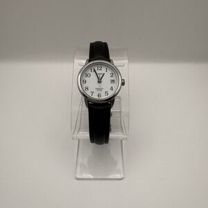 Timex Women's Indiglo Quartz Watch Day Date Dial Black Leather Strap Easy Read